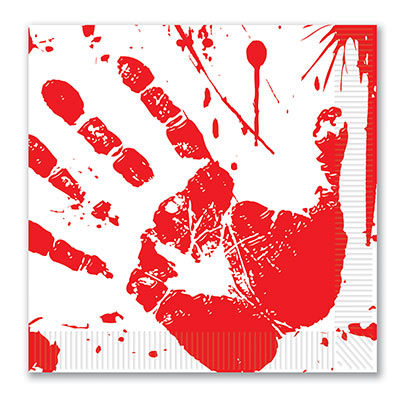 BLOOD HAND PRINT LUNCH NAPKINS - PACK OF 16