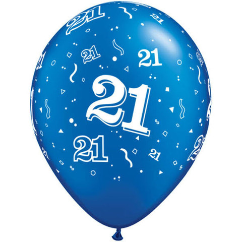 BALLOONS LATEX - 21ST BIRTHDAY SAPPHIRE BLUE PACK 6