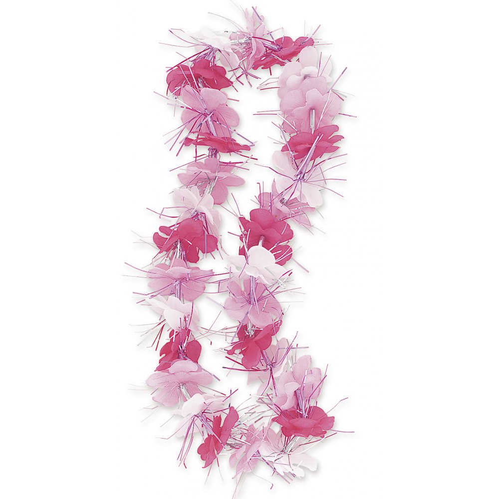HAWAIIAN FLOWER LEI - LUAU DAZZLE LEI PINK & WHITE BULK PACK 60
