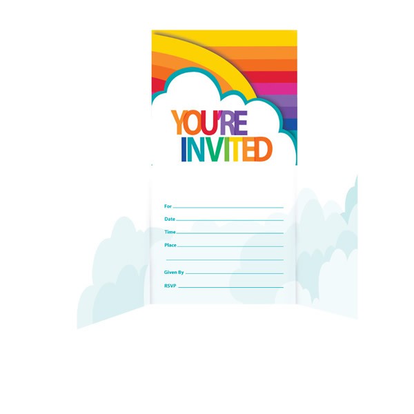 RAINBOW PARTY INVITATIONS - PACK 8
