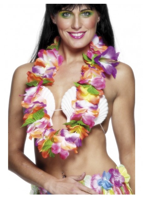 HAWAIIAN FLOWER LEI - THICK & BRIGHTLY COLOURED - SET 12