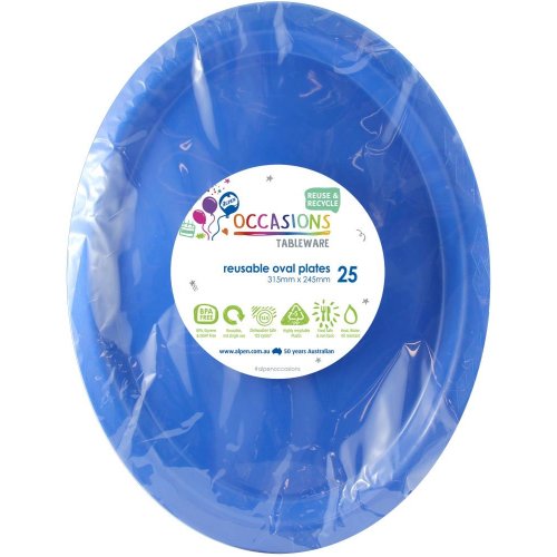 DISPOSABLE PLATES LARGE OVAL - ROYAL BLUE BULK PACK OF 100