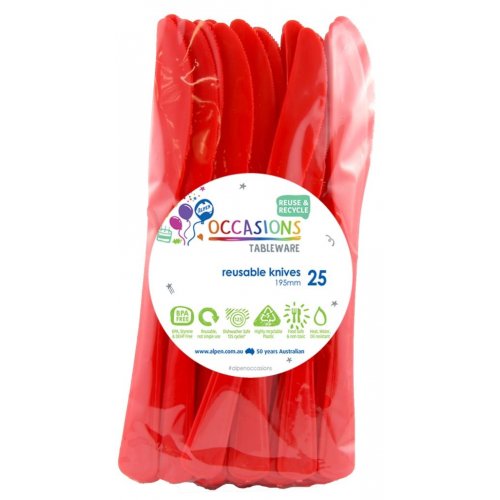 DISPOSABLE CUTLERY - RED KNIVES BULK PACK OF 100