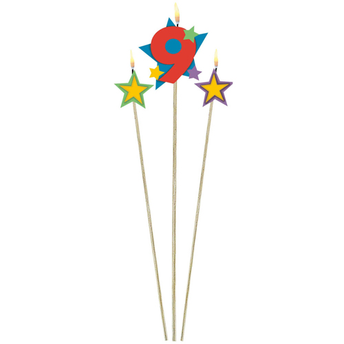 9TH BIRTHDAY PARTY CANDLE MULTI COLOURED PICKS