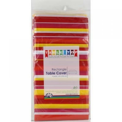 DISPOSABLE TABLECOVER - RED & PINK STRIPES BULK PACK OF 6