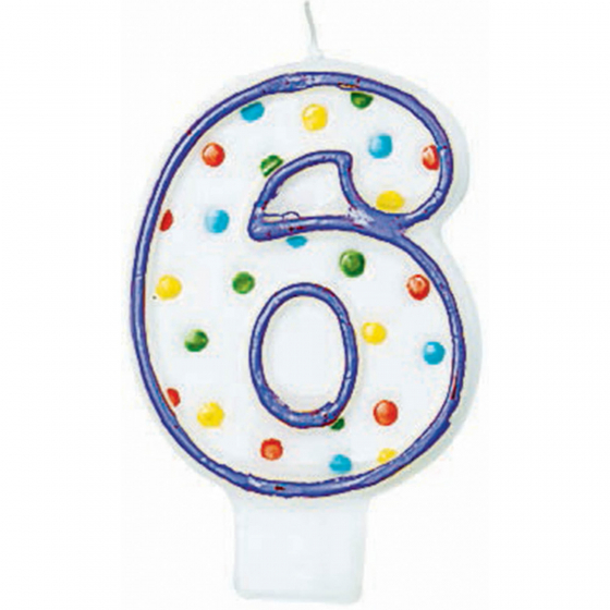 6TH BIRTHDAY PARTY CANDLE MULTI COLOURED POLKA