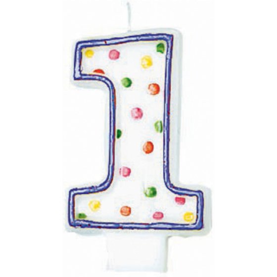 1ST BIRTHDAY PARTY CANDLE MULTI COLOURED POLKA