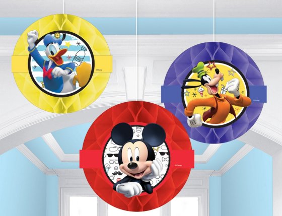 MICKEY MOUSE HANGING HONEYCOMB DECORATIONS PACK OF 3