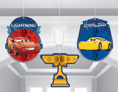CARS 3 - HANGING HONEYCOMB DECORATIONS - PACK OF 3