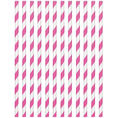 STRAWS - PAPER BRIGHT PINK STRIPE PACK OF 24
