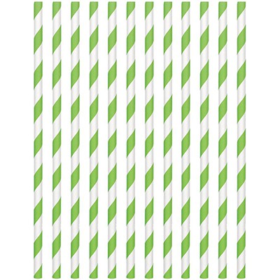 STRAWS - PAPER LIME GREEN STRIPE PACK OF 24