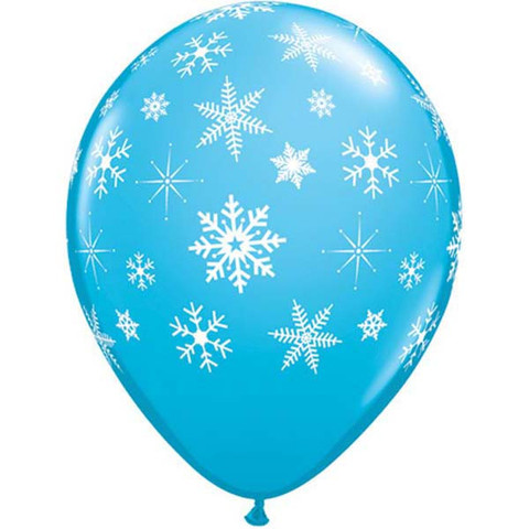 BALLOONS LATEX - SNOWFLAKES & SPARKLES ROBINS EGG BLUE PK OF 25