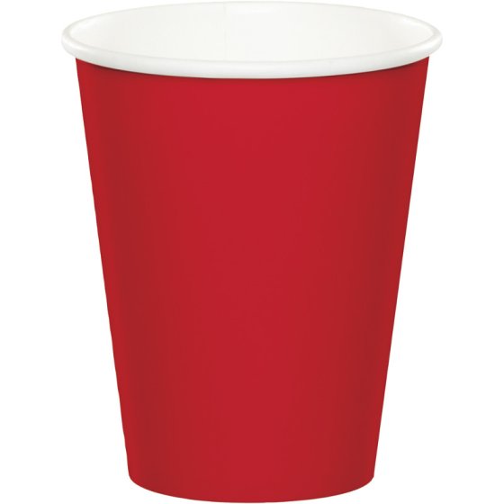 CHRISTMAS RED COLOURED PAPER CUPS - PACK 24