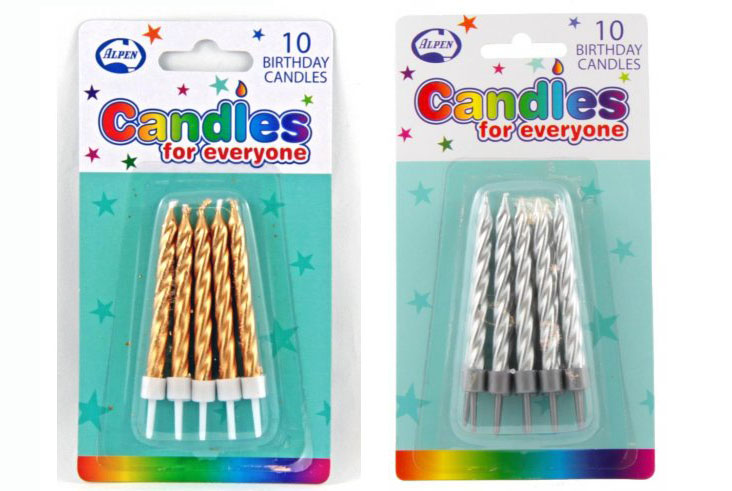 GOLD OR SILVER BIRTHDAY SPIRAL CANDLES - 6CM