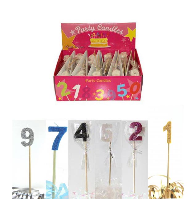 CANDLES - NUMERAL PICK - PEARL WHITE & 5 OTHER GLITTER COLOURS