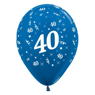 BALLOONS LATEX - 40TH BIRTHDAY METALLIC BLUE PACK 25