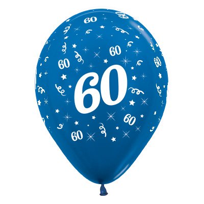 BALLOONS LATEX - 60TH BIRTHDAY METALLIC BLUE PACK 25