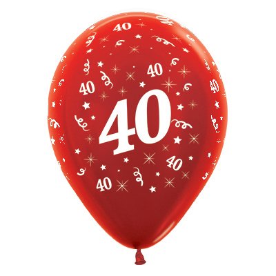 BALLOONS LATEX - 40TH BIRTHDAY METALLIC RED PACK 25