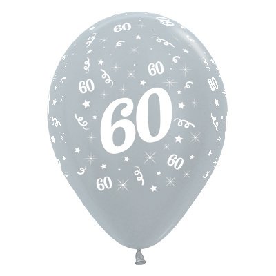 BALLOONS LATEX - 60TH BIRTHDAY SILVER PACK 25