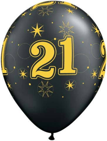BALLOONS LATEX - 21ST BIRTHDAY BLACK WITH GOLD SPARKLE - PACK 6