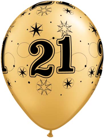 BALLOONS LATEX - 21ST BIRTHDAY GOLD WITH BLACK SPARKLE - PACK 25