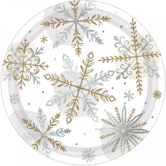 CHRISTMAS SHINING SNOWFLAKES LUNCH PLATES - PACK OF 8
