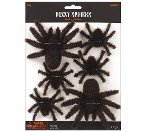 SPIDER - FUZZY HAIRY SPIDER FAVOURS - PACK OF 6
