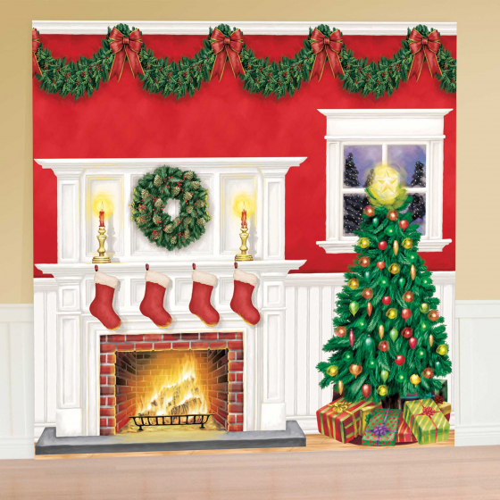 SCENE SETTER - CHRISTMAS TREE & FIREPLACE GIANT WALL KIT