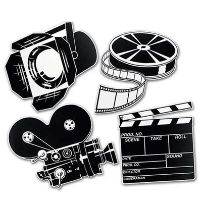 MOVIE SET CUT OUTS IN BLACK & WHITE - PACK 4