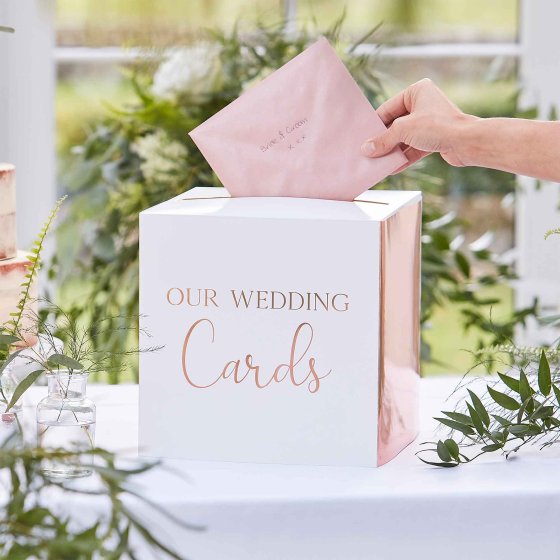 WEDDING GIFT CARD BOX ROSE GOLD TEXT