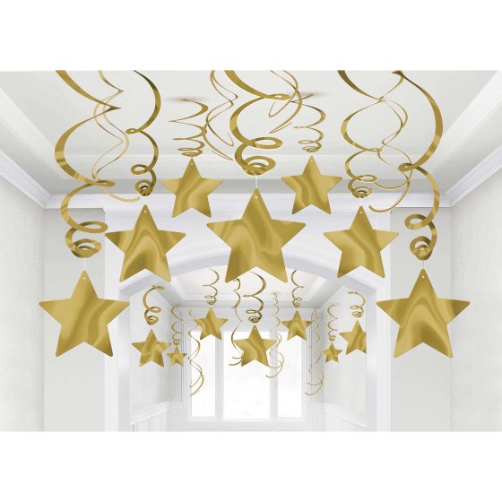 STAR HANGING SWIRL DECORATION GOLD PACK OF 30