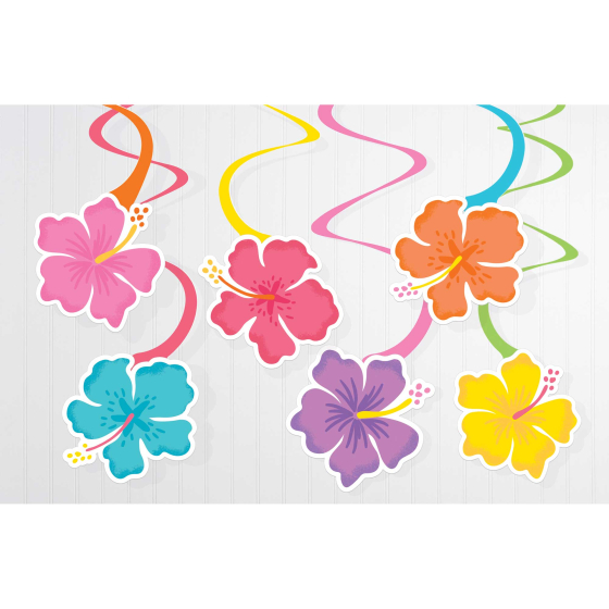 HIBISCUS FLOWER HANGING SWIRL DECORATIONS - PACK OF 12