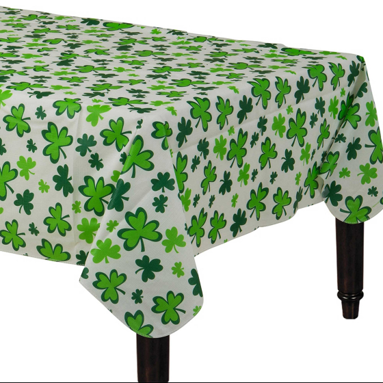 LUCKY SHAMROCK FLANNEL BACKED TABLECOVER