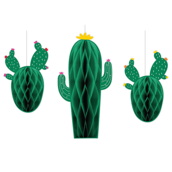 CACTUS HONEYCOMB HANGING DECORATIONS - PACK OF 3