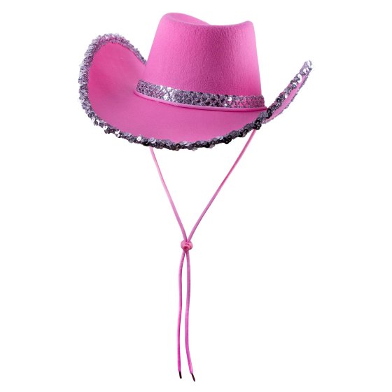 COWBOY HAT - HOT PINK WITH SILVER SEQUINS