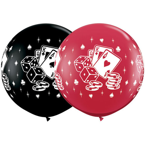 BALLOONS LATEX - CASINO CARDS & DICE 3' ROUND PACK OF 2