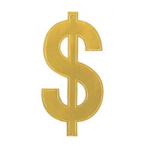 DOLLAR SIGN $ CUTOUT GOLD WITH SILVER EDGING