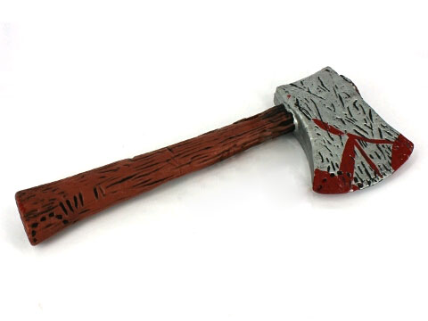 AXE WITH WOODGRAIN LOOK HANDLE AND BLOOD STAINS