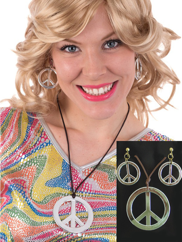 HIPPIE PEACE SIGN NECKLACE AND EARRING SET
