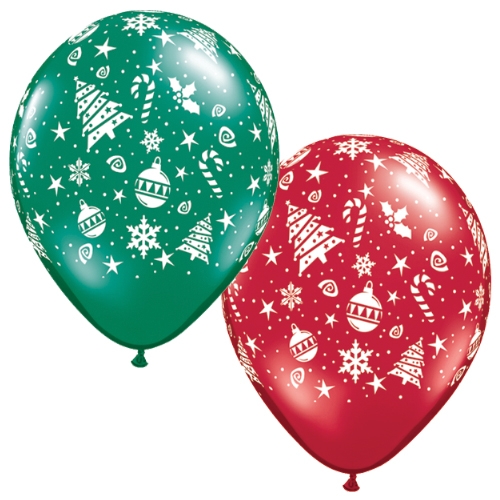BALLOONS LATEX - CHRISTMAS TRIMMINGS DESIGN PACK OF 25