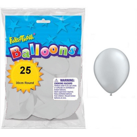 BALLOONS LATEX - FUNSATIONAL PEARL SILVER PACK OF 25