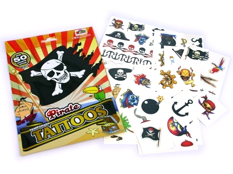 PARTY FAVOURS - PIRATE TEMPORARY TATTOOS BULK PACK OF 65