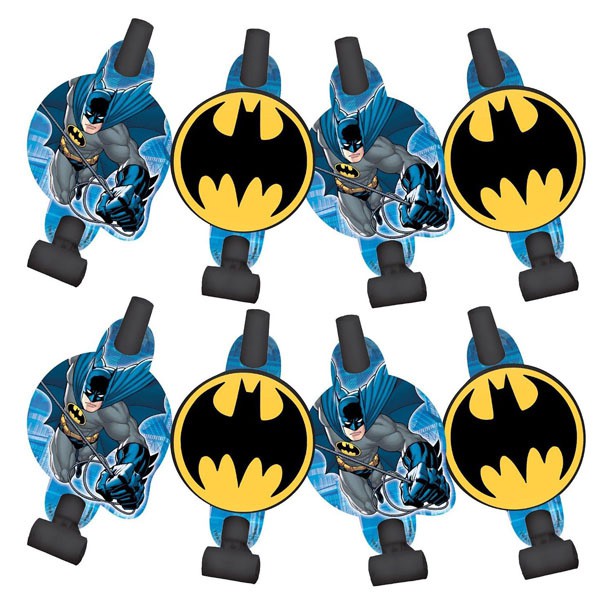 BATMAN PARTY BLOWOUTS WITH MEDALLIONS - PACK OF 8
