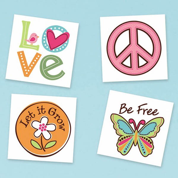 GROOVY HIPPIE TATTOOS - PACK OF 16