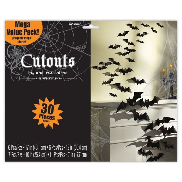 HALLOWEEN CEMETERY BAT CUT OUTS PACK 30
