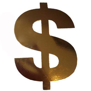 DOLLAR SIGN CUTOUT GOLD - LARGE - PACK OF 3