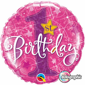 FOIL BALLOON - 1ST BIRTHDAY STARS PINK HOLOGRAPHIC