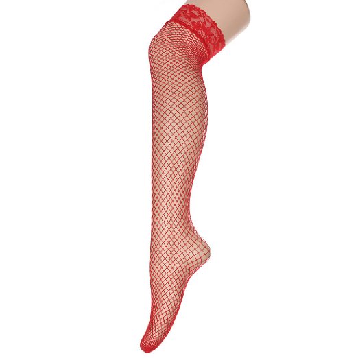 PANTYHOSE - RED FISHNETS WITH LACE-UP TOPS ADULT