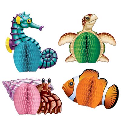 SEA CREATURE HONEYCOMB PLAYMATE CENTREPIECES PACK OF 4