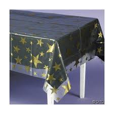 DISPOSABLE TABLECOVER 30M ROLL - CLEAR WITH PRINTED GOLD STARS